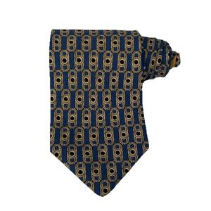 Valentino Cravatte 100% Silk Tie Made‎ in Italy Blue Gold Geometric Pattern 57x4